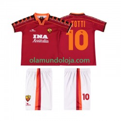 Camisola AS Roma TOTTI 10 Retro Criança Equipamento Primeiro 1998 1999 Manga Curta